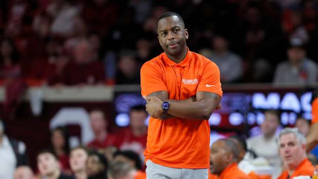 Oklahoma State coach Mike Boynton watches his team during a Bedlam college basketball game between the University of Oklahoma Sooners (OU) and the Oklahoma State Cowboys (OSU) at Lloyd Noble Center in Norman, Okla., Saturday, Feb. 10, 2024. Oklahoma won 66-62.  